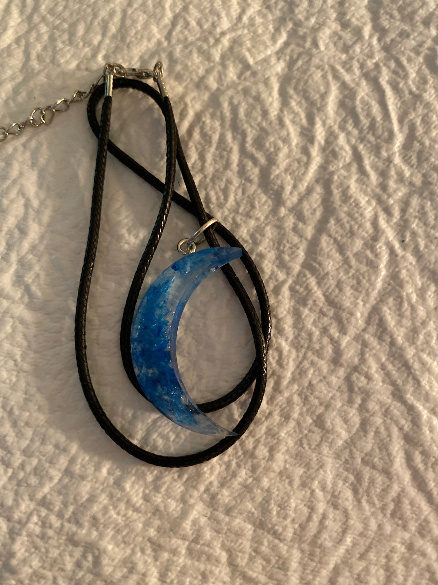 Blue sliver crescent moon necklace