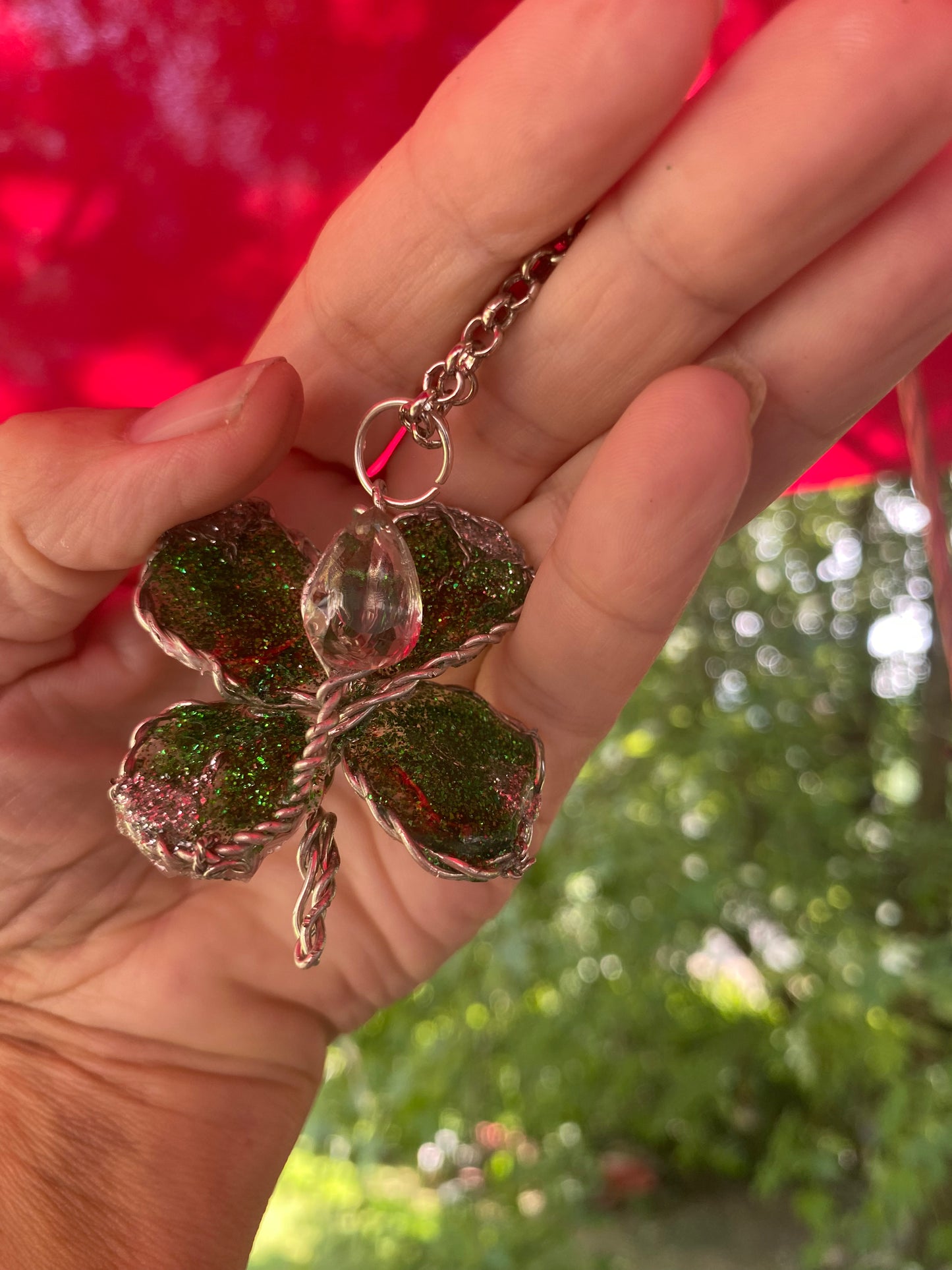 Small green butterfly with smoky quartz