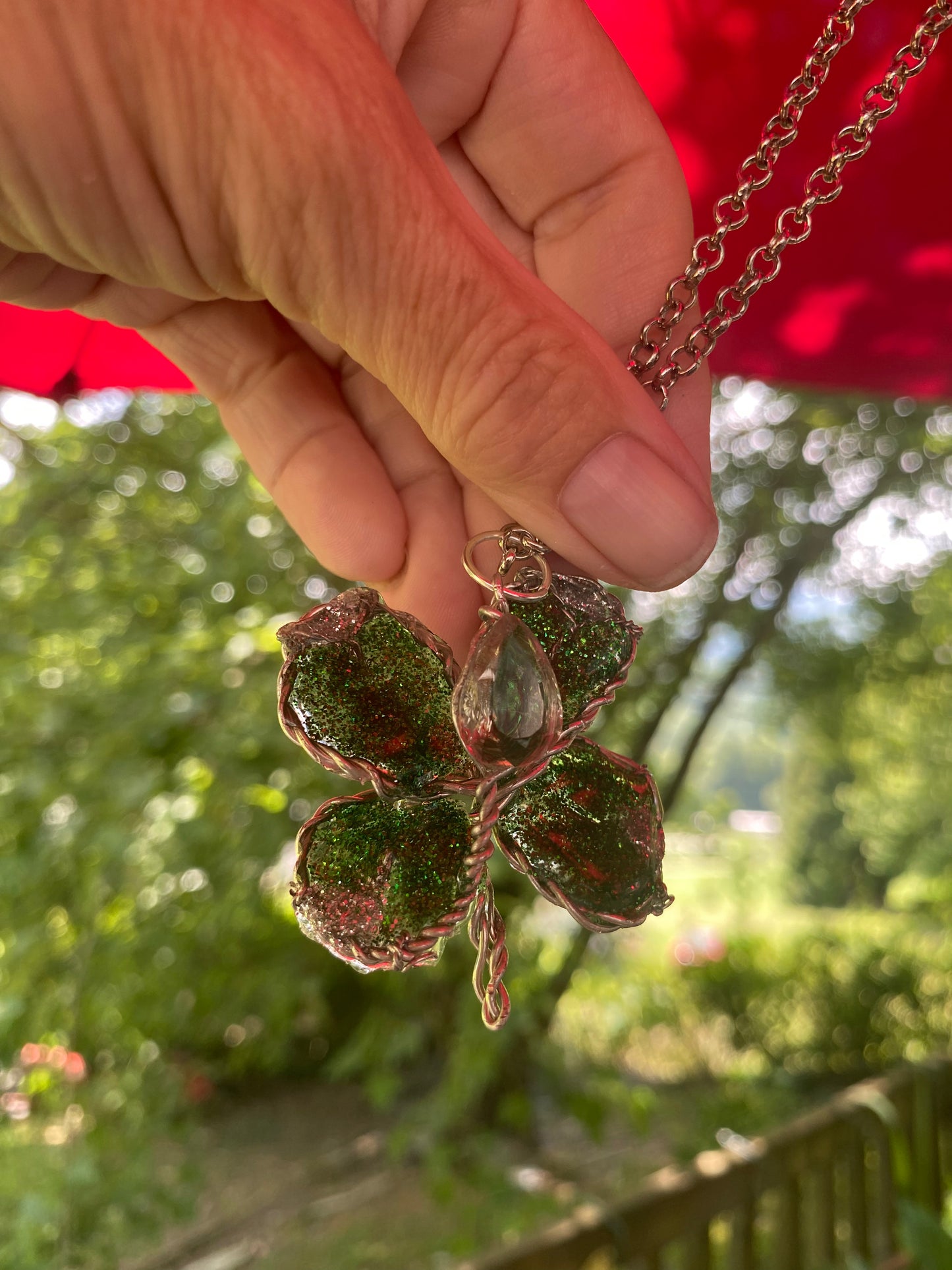 Small green butterfly with smoky quartz