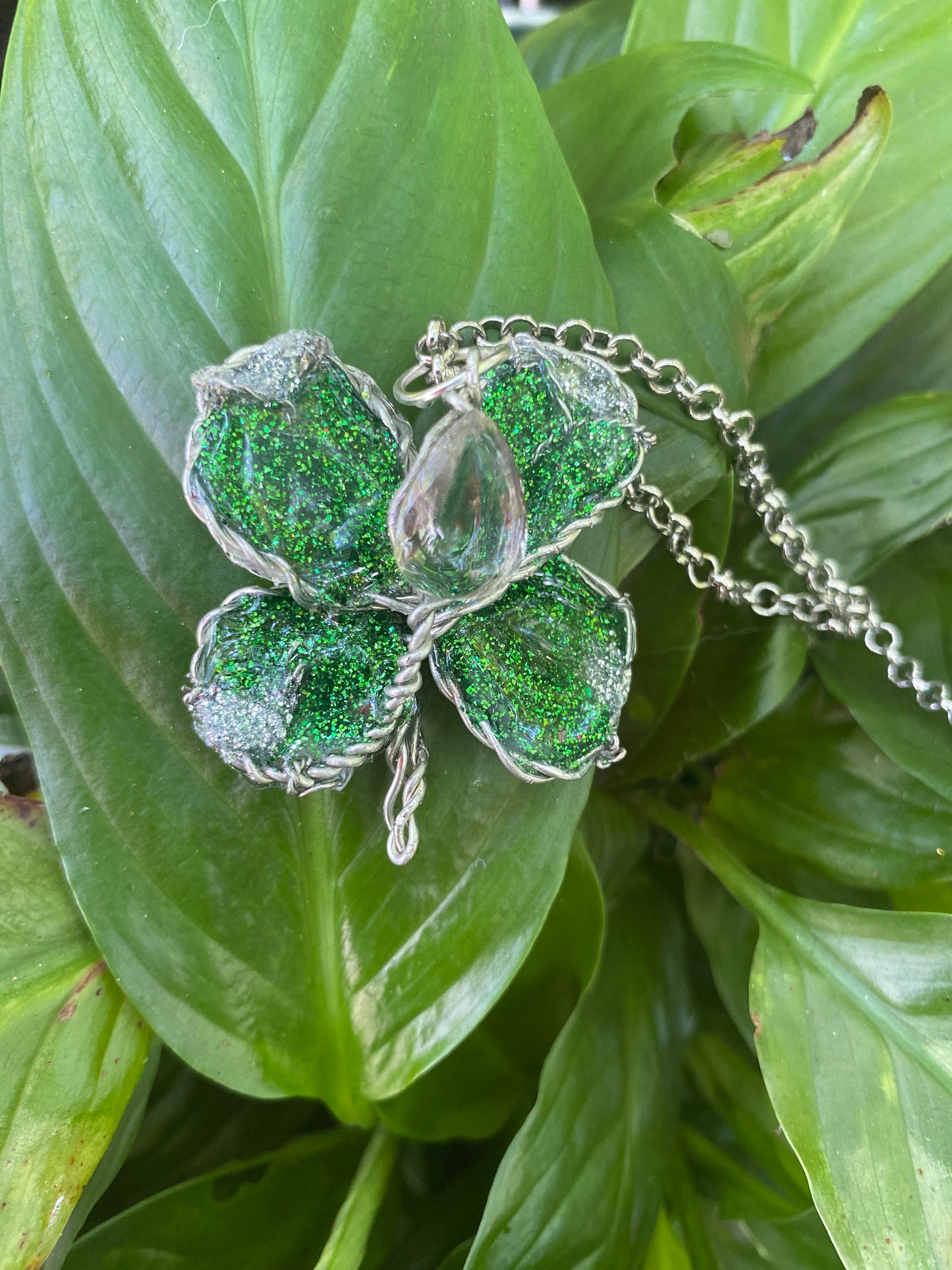 Small green butterfly with smoky quartz