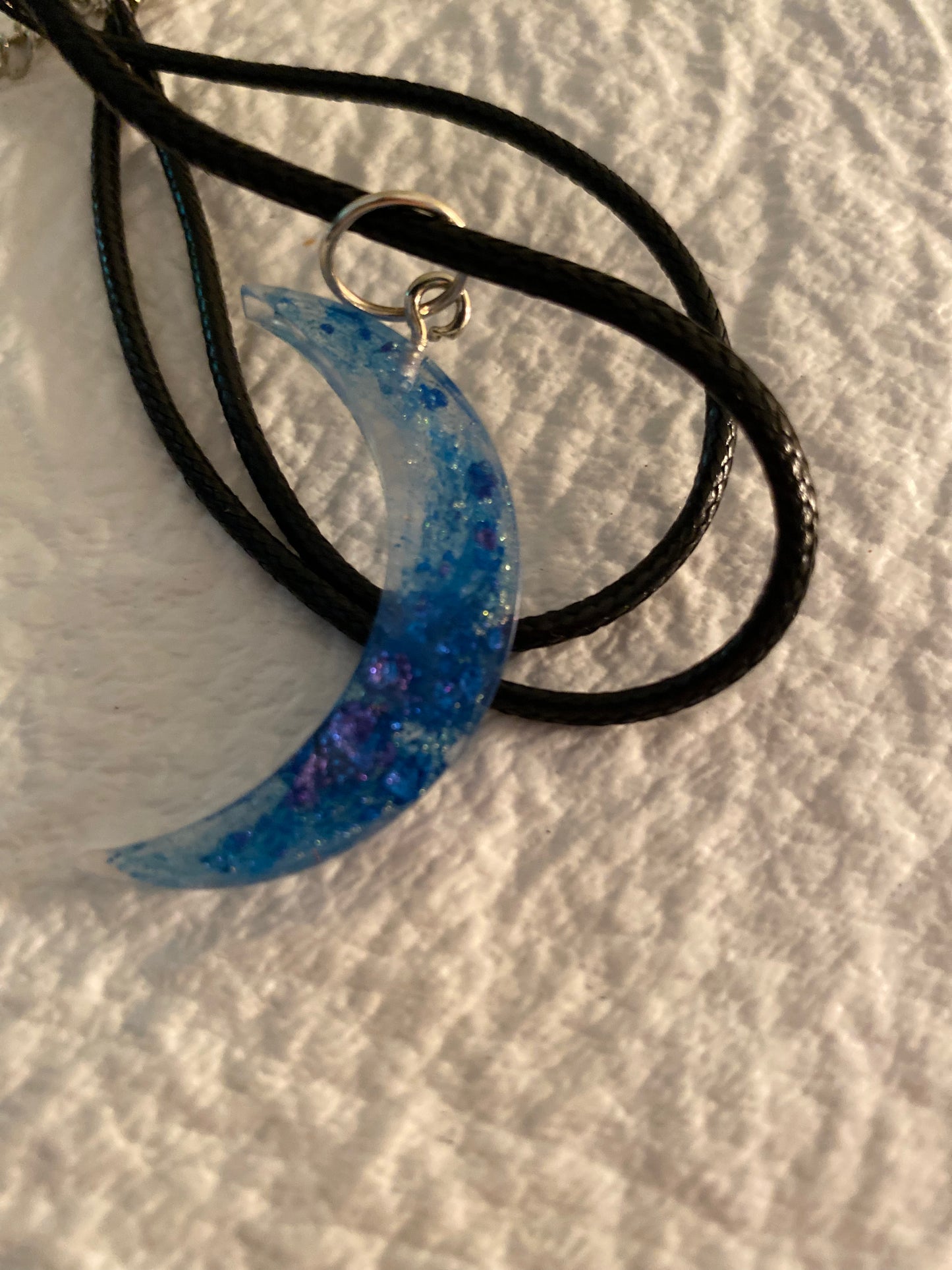 Blue sliver crescent moon necklace