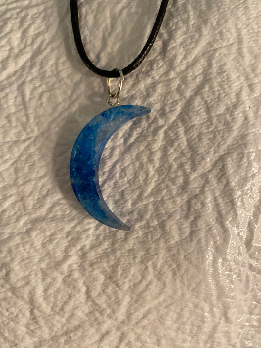 Blue sliver crescent moon necklace