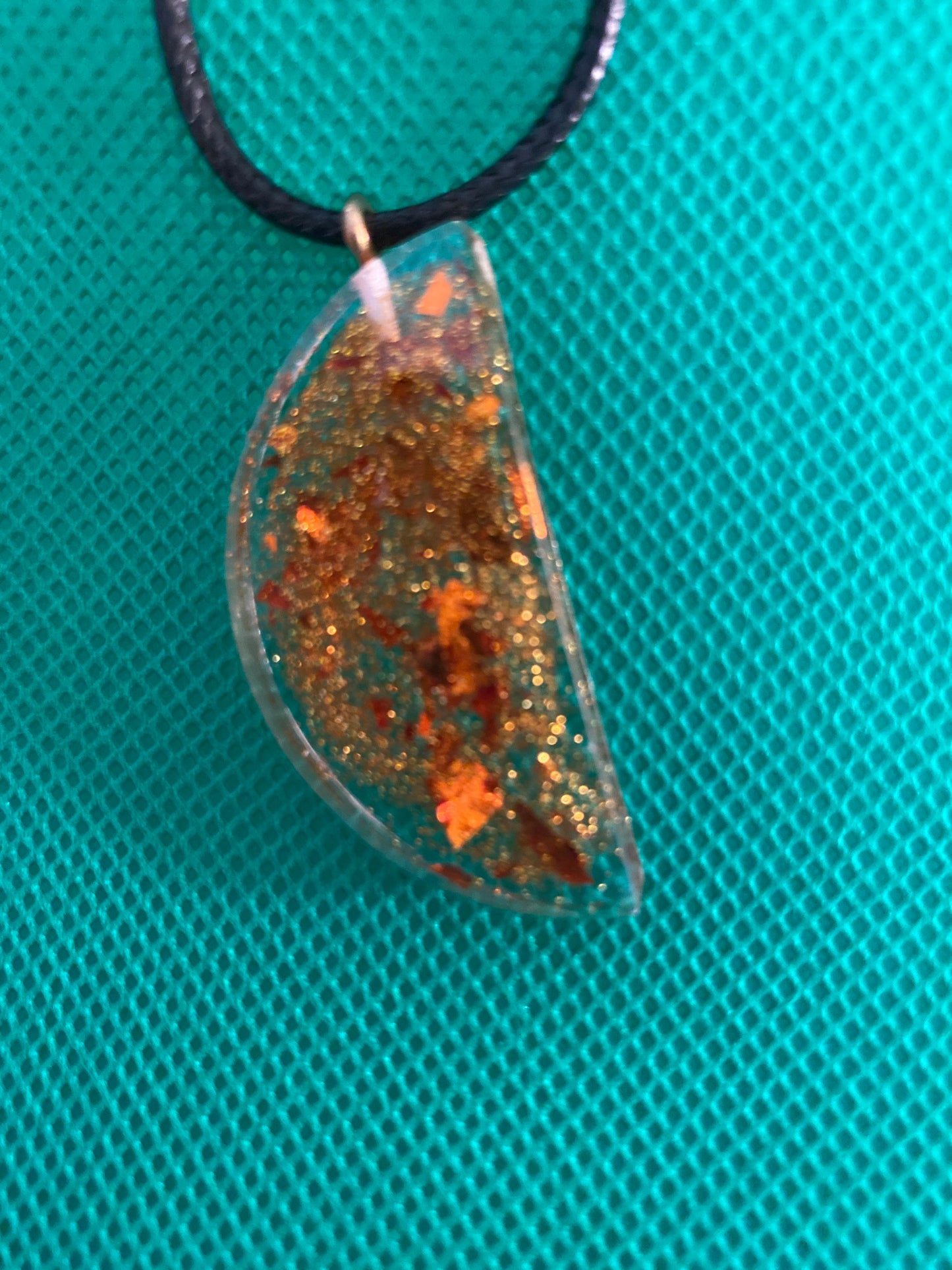 Half moon with gold and copper glitter necklace