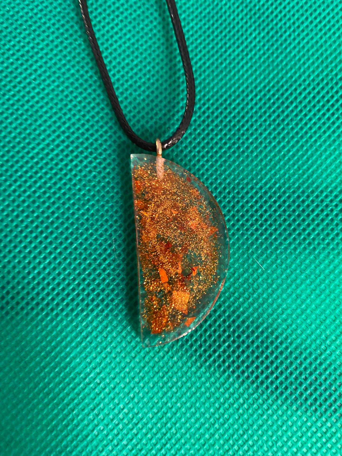 Half moon with gold and copper glitter necklace