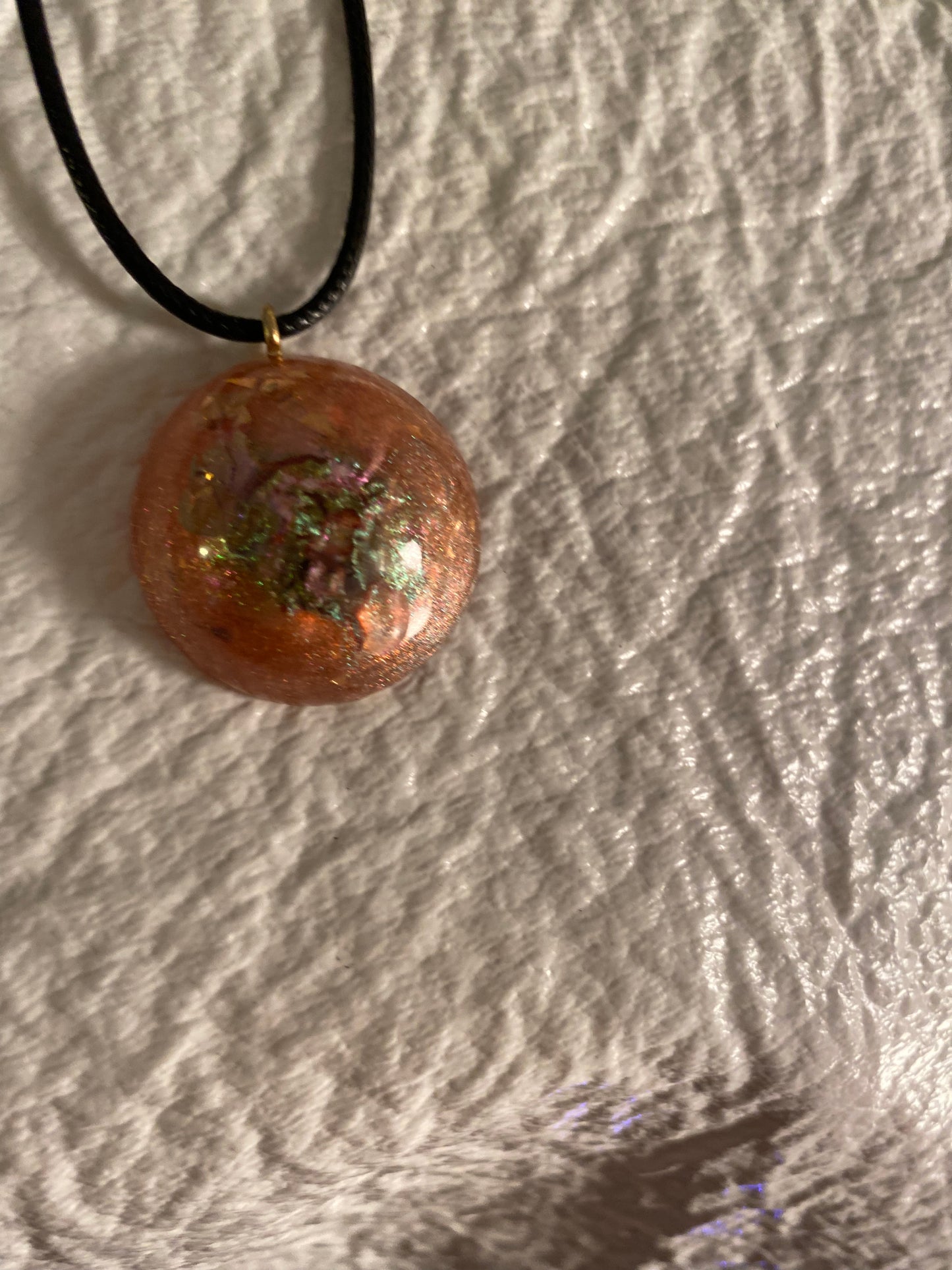 Dusty rose swirl with multicolored glitter pendant