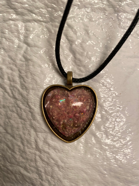 Pink swirl heart bezel pendant